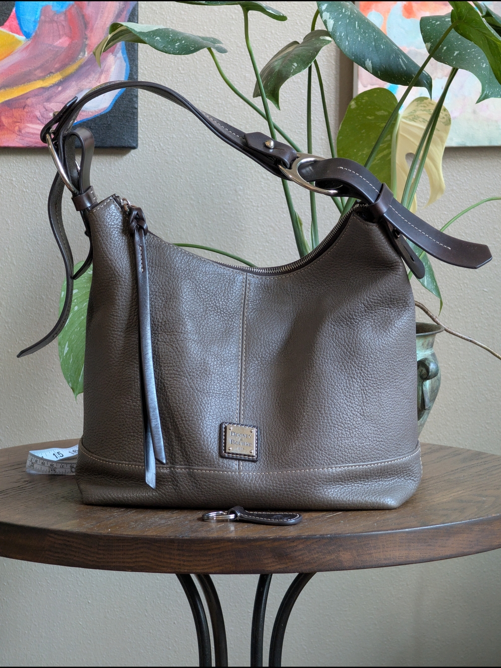Dooney & Bourke Gracie Elephant Taupe Hobo Bag with Key Fob
